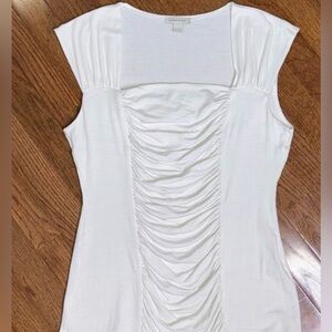 BOSTON PROPER IVORY RUCHED SOFT PULLOVER SLEEVELESS TOP WOMEN’S MEDIUM